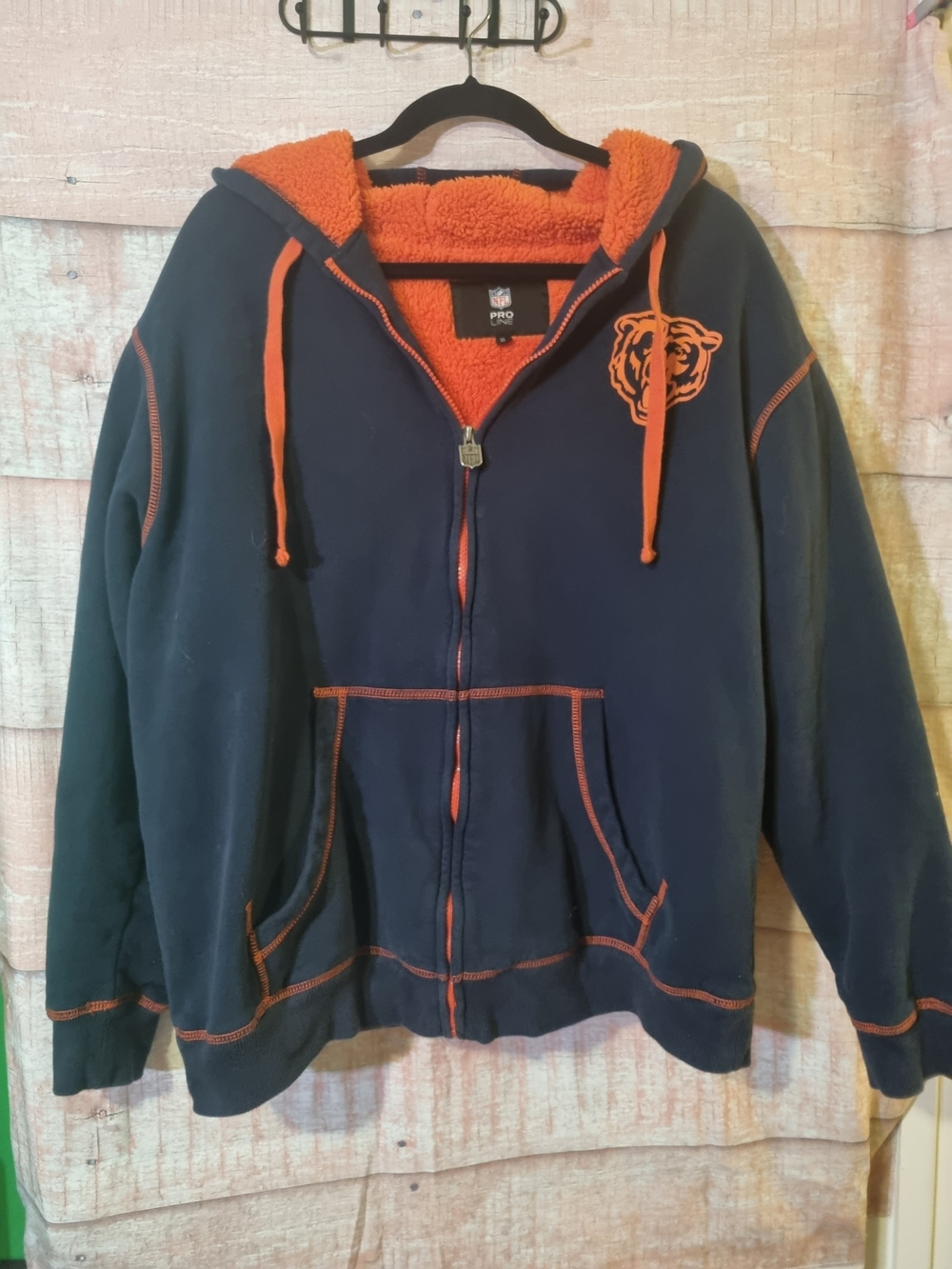 NFL Navy Zip Hoodie with Bright Orange Sherpa Lining